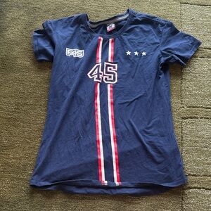 Navy F45 Blue Shirt with Red and White Stripes
